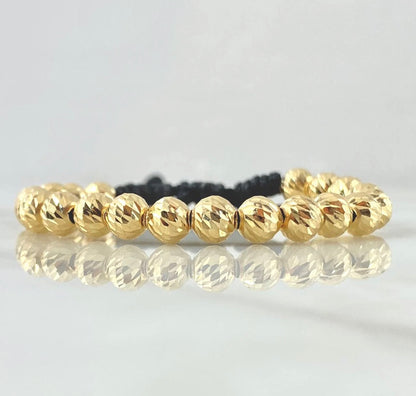 Black Beads Bracelet 6mm Diamond Cut 20pcs 18K Yellow Gold (A.C)