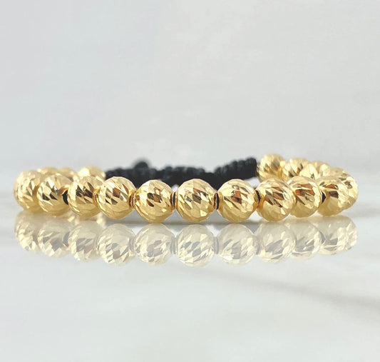 Black Beads Bracelet 6mm Diamond Cut 20pcs 18K Yellow Gold (A.C)