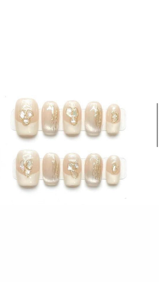 Pearl Gems - Handmade Press On Nails Easy Use | Embossed glossy finish