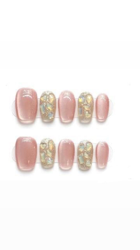 Pink Gems - Handmade Press On Nails Easy Use | Embossed glossy finish