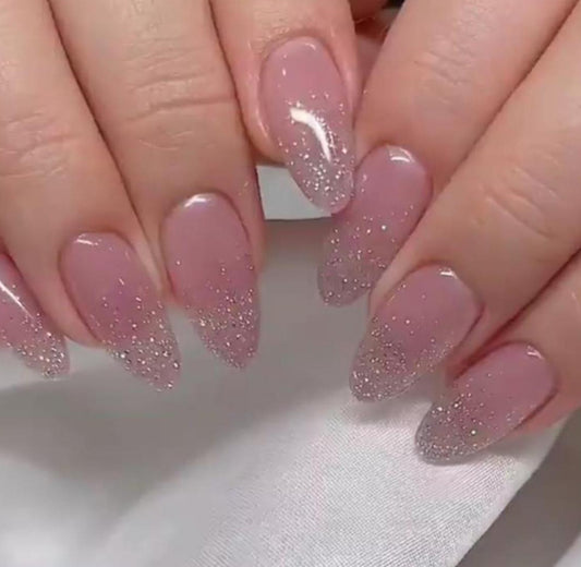 Set -Press On Nails Easy Use | baby pink with glitter