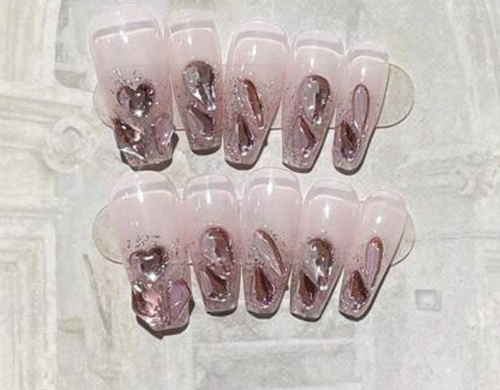 Crystals - Handmade Press On Nails Easy Use | Embossed nails