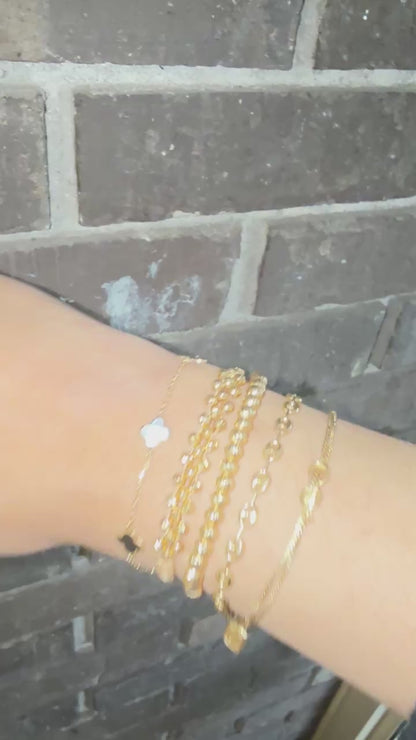 14K GOLD MOTHER OF PEARL AND ONYX SMALL MEGAN CLOVER BRACELET
